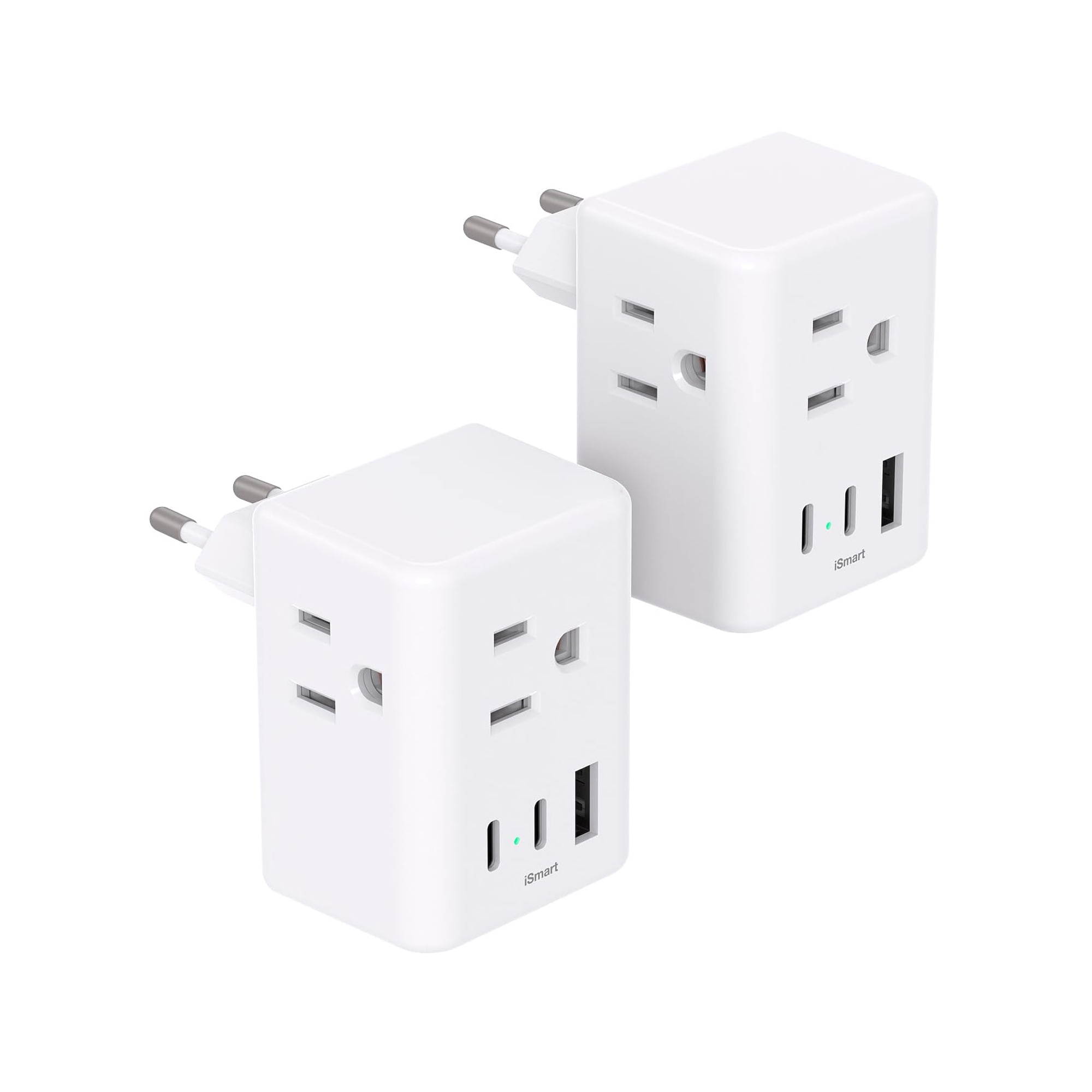 Itopfox 2-Pack European Travel Plug Adapter with 3 Outlets & 3 USB Ports (2 USB-C), Type C Adapter for Italy, France, Spain Essentials