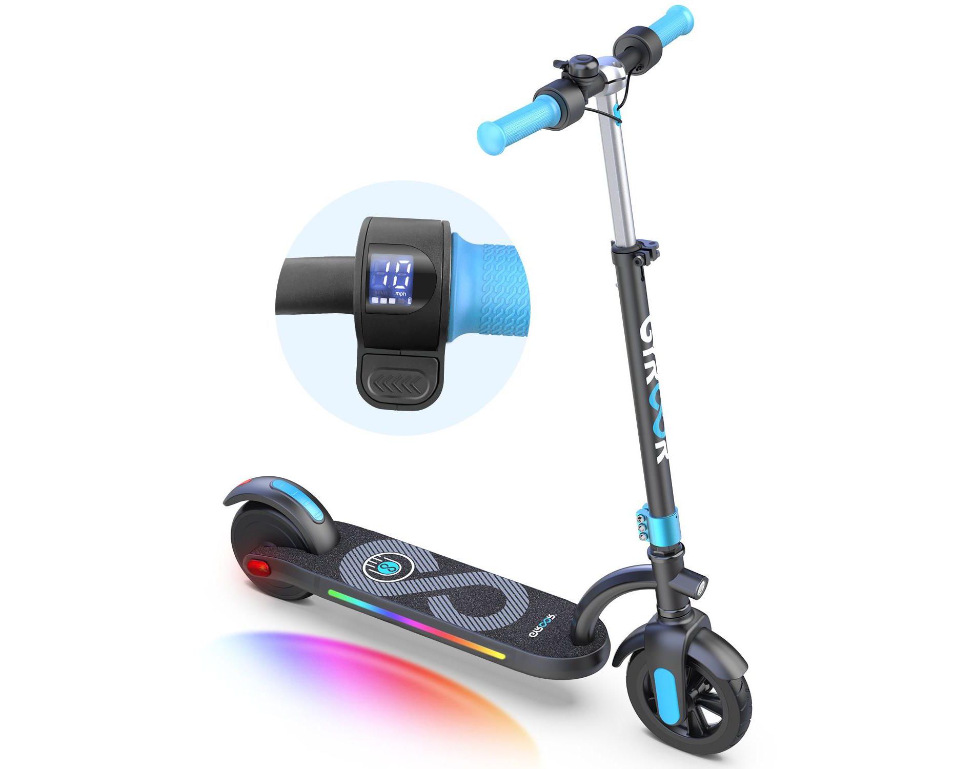 Mastgoal Electric Scooter for Kids, 180W Motor 10mph Speed Electric Scooter with Adjustable Handlebar and LED Light -Blue