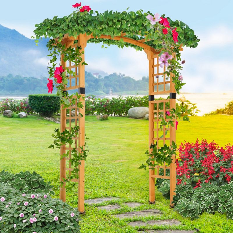 Outsunny 90in Wood Garden Arbor Arch with Trellis Wall for Climbing & Hanging Plants, Decor for Party, Weddings, Birthdays & Backyards, 2 of 9