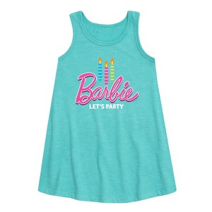 Girls' - Barbie - Let's Party Graphic Sleeveless Aline Dress - 1 of 3