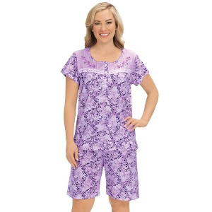 Collections Etc Floral Pajama Short Sleeve Shirt and Shorts Set - 1 of 4