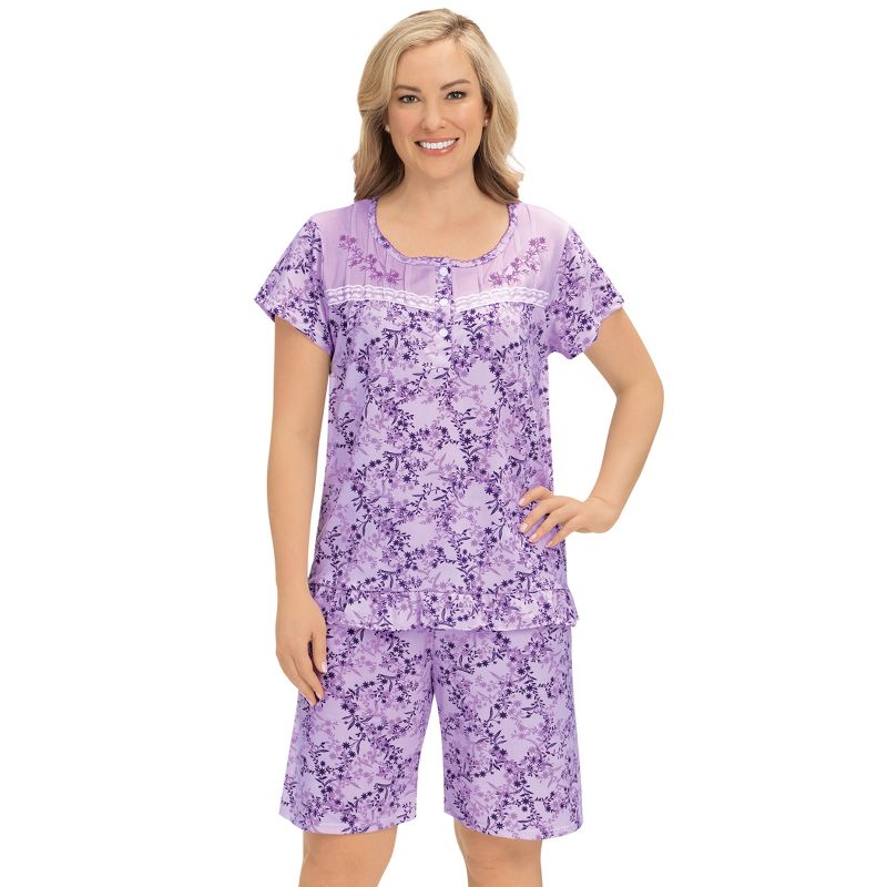 Collections Etc Floral Pajama Short Sleeve Shirt and Shorts Set, 1 of 5