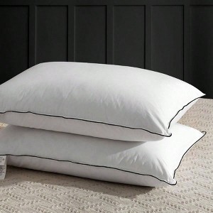 Medium Firm Feather Pillow, 100 Organic Cotton Cover, Queen Size Set of 2, Luxury Hotel Pillow, White 20x30 - 1 of 4