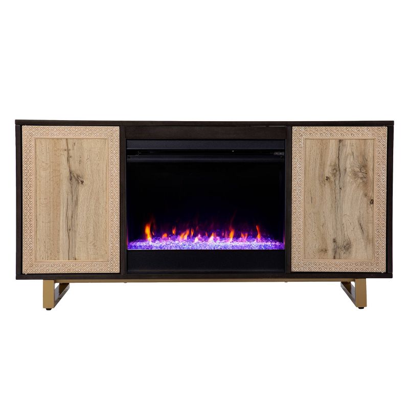 Shanmol Media Fireplace with Carved Details Dark Brown/Natural - Aiden Lane, 4 of 15