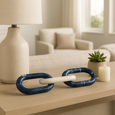 Decorative Oval Interlocking Link Chain for Home Decor - Modern Decorative Object for Shelf Accent or Living Room Decoration - 21", Blue
