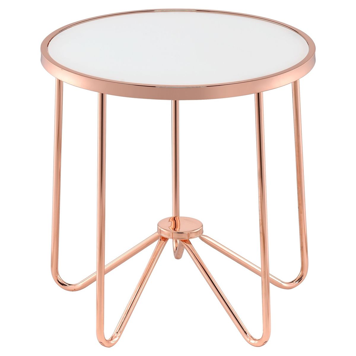 End Table Frosted Rose Gold - Acme Furniture: Contemporary Alivia, Tempered Glass, Metal Frame