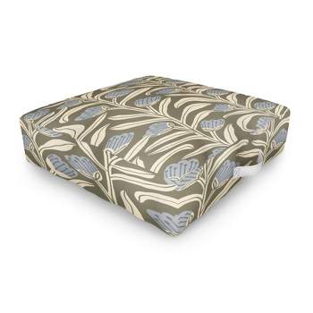 Alisa Galitsyna Bellflower Pattern Cream Olive Outdoor Floor Cushion - Deny Designs