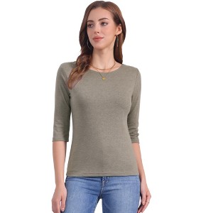 INSPIRE CHIC Women's Classic Solid Elbow Sleeves Round Neck Slim Fit T-Shirts - 1 of 4