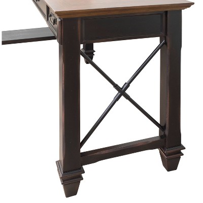 Traditional Corner Computer Desk in Black with Keyboard Tray and Power Outlets