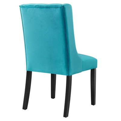 Blue Velvet Upholstered Side Chair with Wood Legs