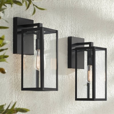 Mystic Black Modern Outdoor Wall Light Set with Clear Glass