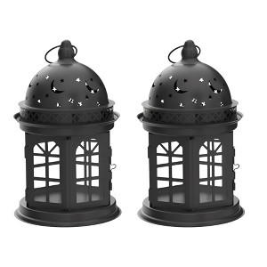 HomeRoots Set of Two Black Metal Celestial Tabletop Lantern Candle Holders - 1 of 4