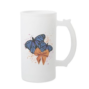 Elanze Designs Freezable Beer Stein Mug With Thumb Grip Handle, 16 Ounce Frosted Glass, Blue Monarch Butterflies - 1 of 1