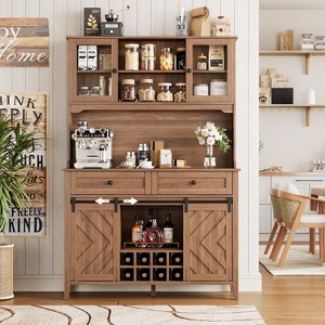 72" Sliding Barn Door High Bar Cabinet Farmhouse,Large Kitchen Buffet with Hutch Storage - 1 of 4