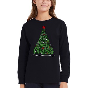 LA Pop Art We Wish You A Merry Christmas - Girl's Word Art Long Sleeve T-Shirt - 1 of 4