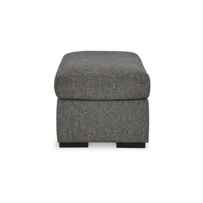 Gray Polyester Upholstered Ottoman with Faux Wood Feet