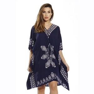 Riviera Sun Womens Short Caftan Dress with Medallion Print - 1 of 3
