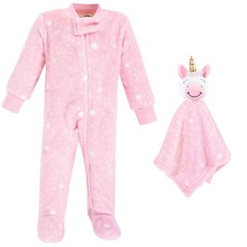 Hudson Baby Infant Girl Flannel Plush Sleep and Play and Security Toy, Pink Unicorn