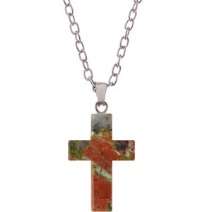 Natural Stone Cross Necklace Charm Cross Birthstone Pendant Quartz Healing Crystal Jewelry - 1 of 4