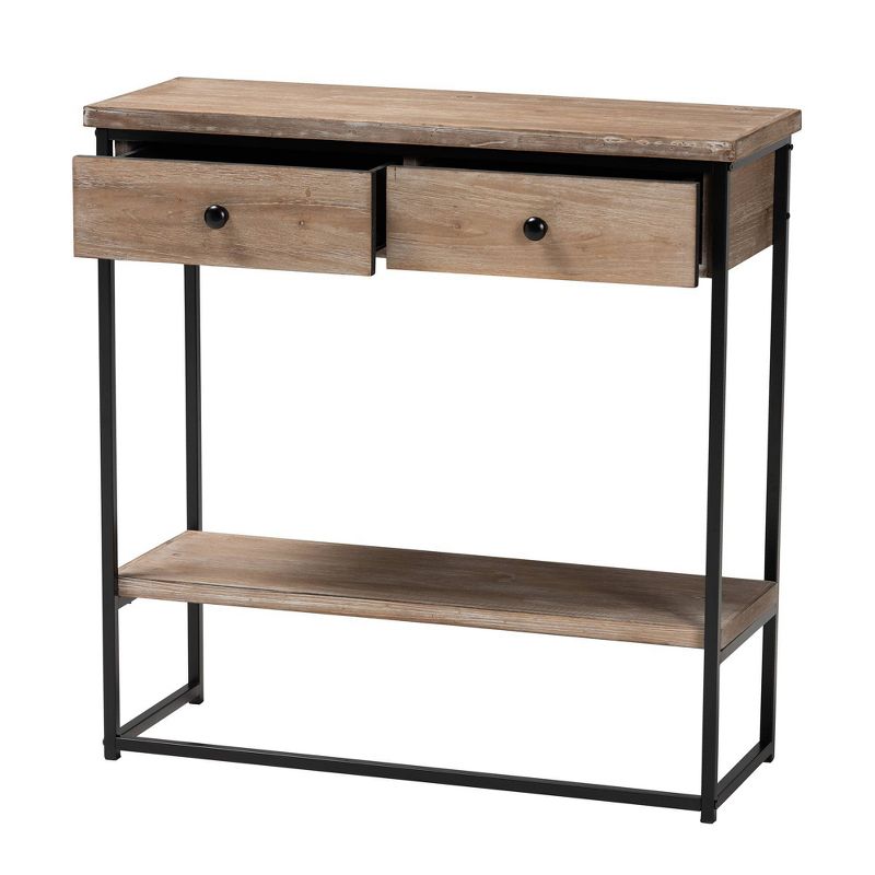 Silas Wood and Metal 2 Drawer Console Table Natural Brown/Black - Baxton Studio, 4 of 12