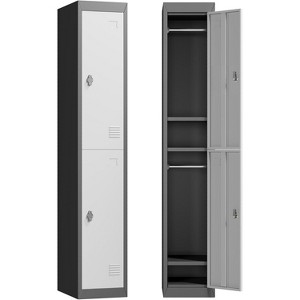 COZONY 71" Metal Locker Cabinet with Lock 2-Door Slim Steel Storage Cabinet with Rod & Shelf for Office Gym School Black - 1 of 4