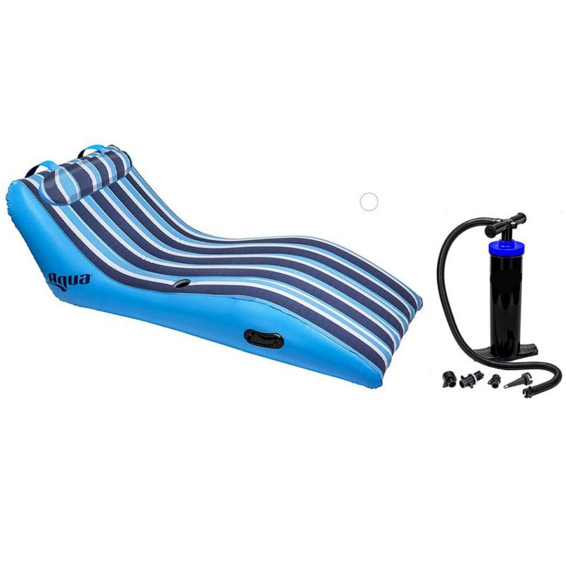 Aqua Key West Ultra Cushioned Comfort Lounge Swimming Pool Float with Pillow & Dual Action Hand Pump with 4 Nozzle Adapters Attachments, 2 of 7