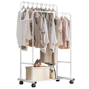 Industrial Heavy Duty Double Clothes Rack Rolling Metal Garment Coat Stand Shoes Shelf with Stable Base for Laundry Home storage - 1 of 4