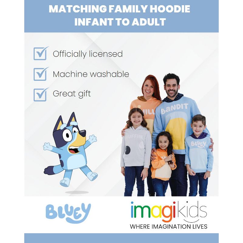 Bluey Bingo Dad Mom Fleece Matching Family Cosplay Pullover Hoodie Infant to Little Kid, 5 of 9