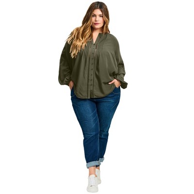 Avenue Women's Plus Size Gabby Embroidered Pintuck Shirt