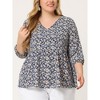 Agnes Orinda Women's Plus Size V Neck Babydoll 3/4 Lantern Sleeve Casual Floral Flowy Blouses - 2 of 4