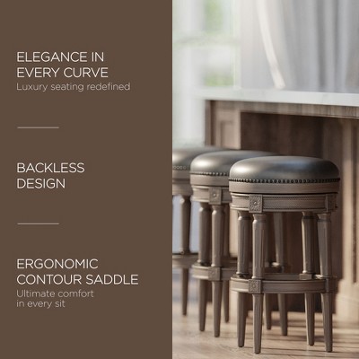 Reclaimed Oak Backless Swivel Bar Stool with Vegan Leather Seat