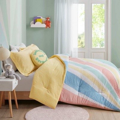 Full Yellow Rainbow Reversible Cotton Comforter Set with Pillow