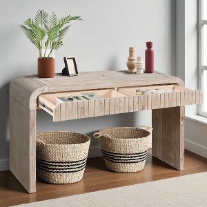 Mshliw 59'' Vintage Farmhouse Entryway Table with Two Hidden-Handle Drawers, Brushed Finish Console Table for Living Room, Hallway, Dining Room - 1 of 4