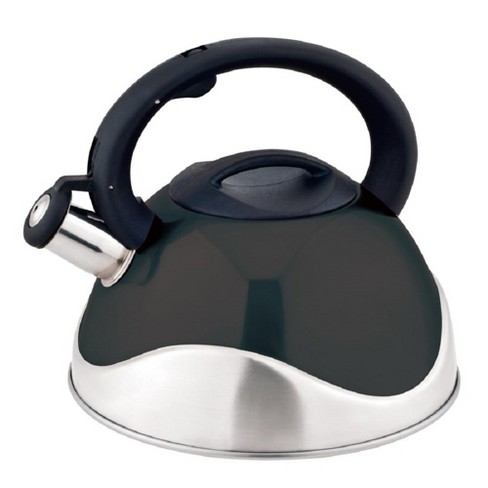 Elitra Whistling Kettle Stainless Steel Tea Pot with Stay Cool Handle - 2.6 qt / 2.5 Liter - Black