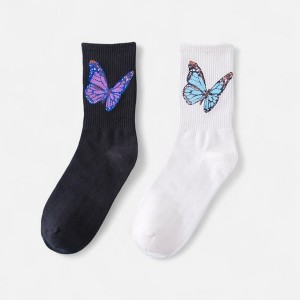 Anna-Kaci Women's 2-Pack Butterfly Graphic Crew Socks Soft Knit Ribbed Cuff Stylish Casual Sock Set - 1 of 3