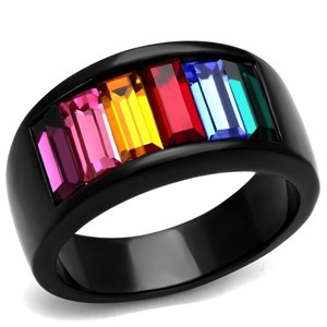 Slickblue Ruthenium Black Stainless Steel Ring with Multicolor Synthetic Crystal Stones, Women's Size 5-10 - 1 of 4