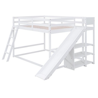 NicBex Full Over Full Bunk Bed with Ladder,Low Loft Bed with Slide and Shelves for Kids Teens Adults