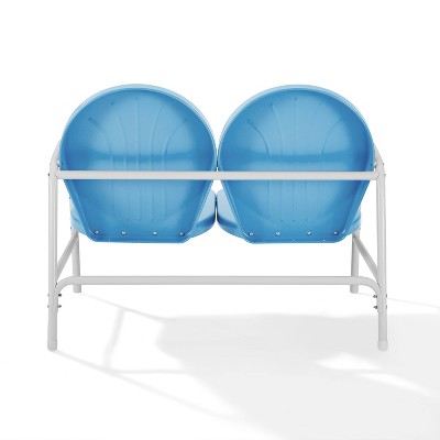 Sky Blue and White Metal Outdoor Loveseat
