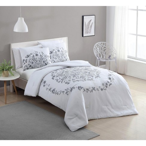 Vcny Home Lauren Black And White Floral Duvet Cover Set White 2