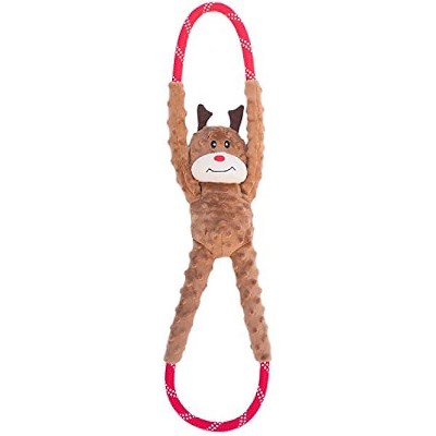ZippyPaws RopeTugz Christmas Dog Toy - Plush Squeaky Interactive Hide & Seek Stocking Stuffers for Pets - Reindeer