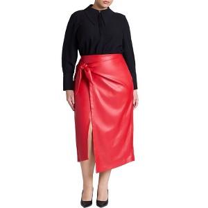 ELOQUII Wrap Front Faux Leather Midi Skirt - 1 of 4