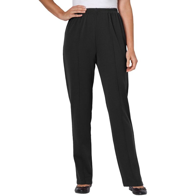 Woman Within Women's Plus Size Petite The Hassle-Free Elastic-Waist Soft Knit Pant, 1 of 2