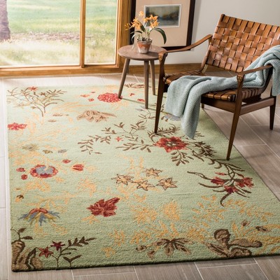 Handmade Blue Floral Wool Rectangular Rug, 3 x 5 ft