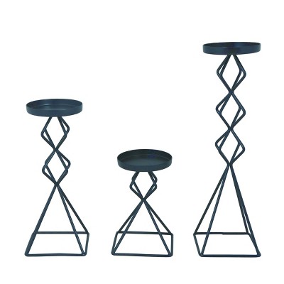Transpac Wood 14 in. Black Harvest Shaped Candle Holder Set of 3