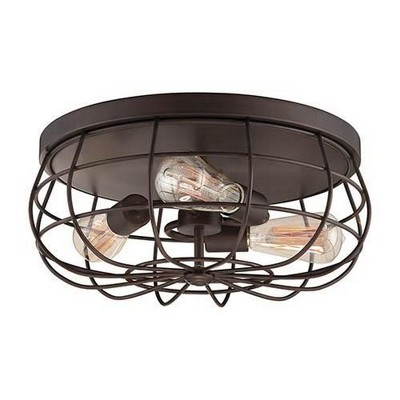 Neo-Industrial Rubbed Bronze 3-Light Flush Mount Ceiling Fixture