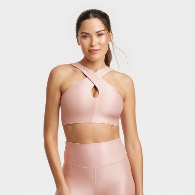 Women's Light Support Shine Ribbed Halter Longline Sports Bra - All In Motion™ Light Mauve XS