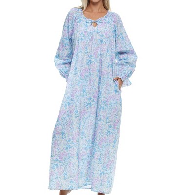 ADR Women's Cotton Nightgown, Long Sleeve Poet Nightshirt Ruffled Vintage Night Dress Gown
