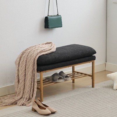 NicBex Modern Bench with Shelf,Linen Shoe Bench with Metal Legs for Bedroom,Living Room,Entryway