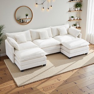3-Seat U-Shaped Modern Cloud Couch - Chenille Modular Sectional with Deep Seat, 2 Ottoman & 4 Pillows for Home/Apartment Spaces - 1 of 4