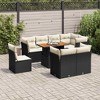 vidaXL Patio Sofa Set with Cushions Table and Lounge Seats 9 Piece Poly Rattan - Black and cream 3x middle + 5x corner + Table - 2 of 4